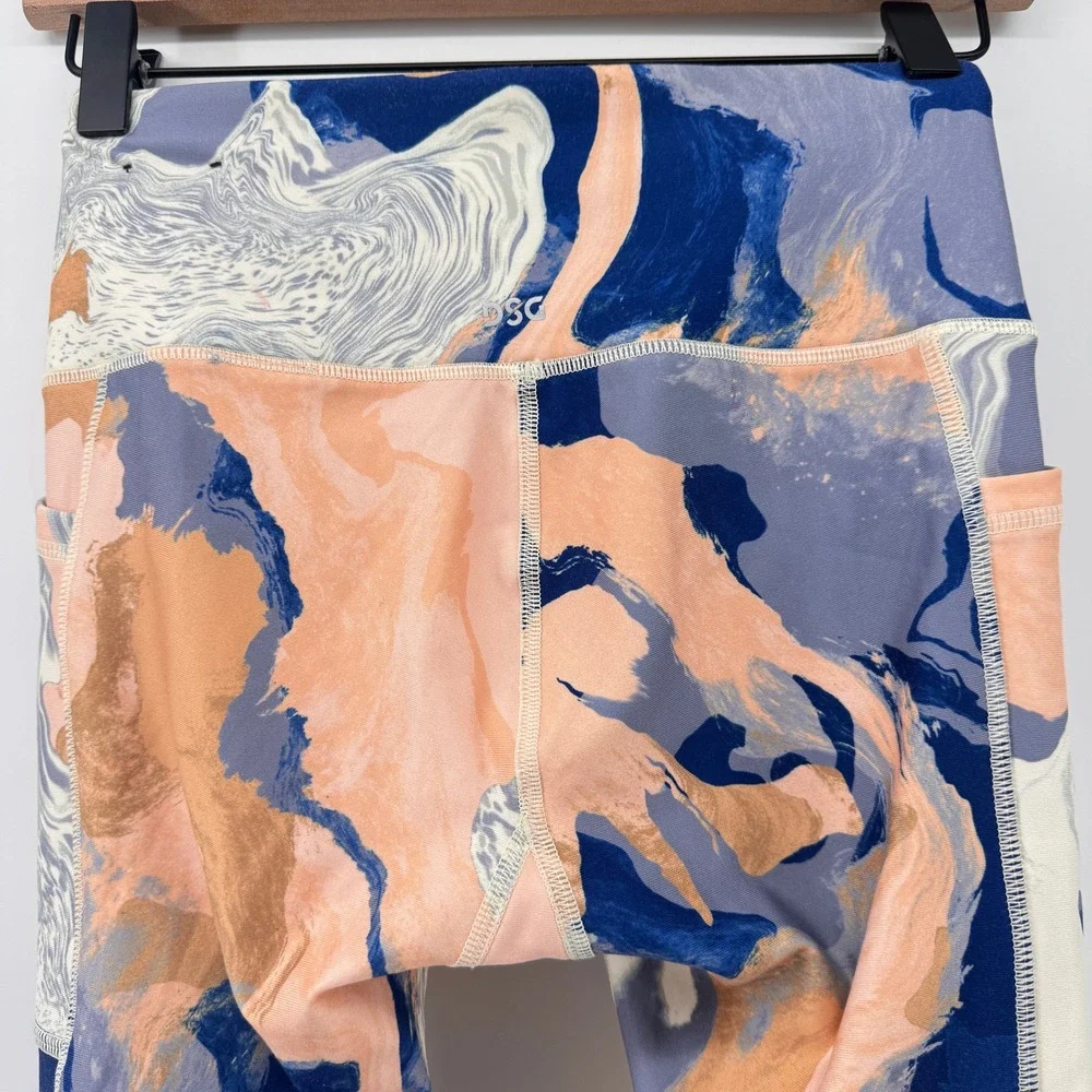 DSG Womens‎ High Waisted Marble Swirl Print 7/8 Leggings Blue Peach XS
